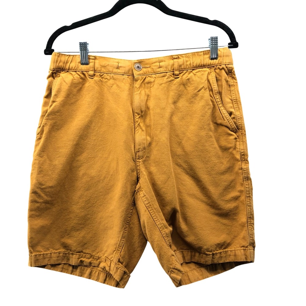 Uniqlo Cotton Linen Blend Shorts Mens M Mustard Yellow 9'' Inseam Flat Front